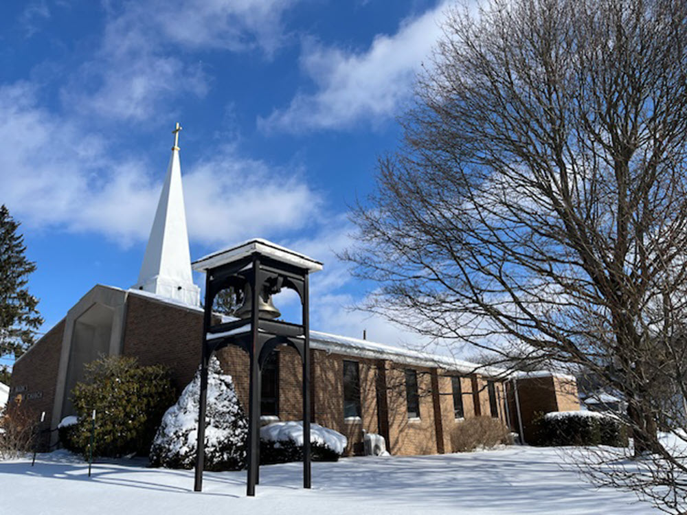 Church building in snow